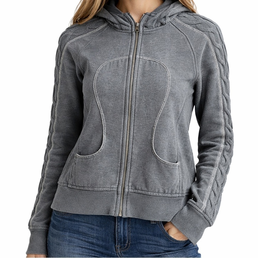 Lululemon Scuba Hoodie Grey Lime Lined Hood Cable Sleeve Size 6